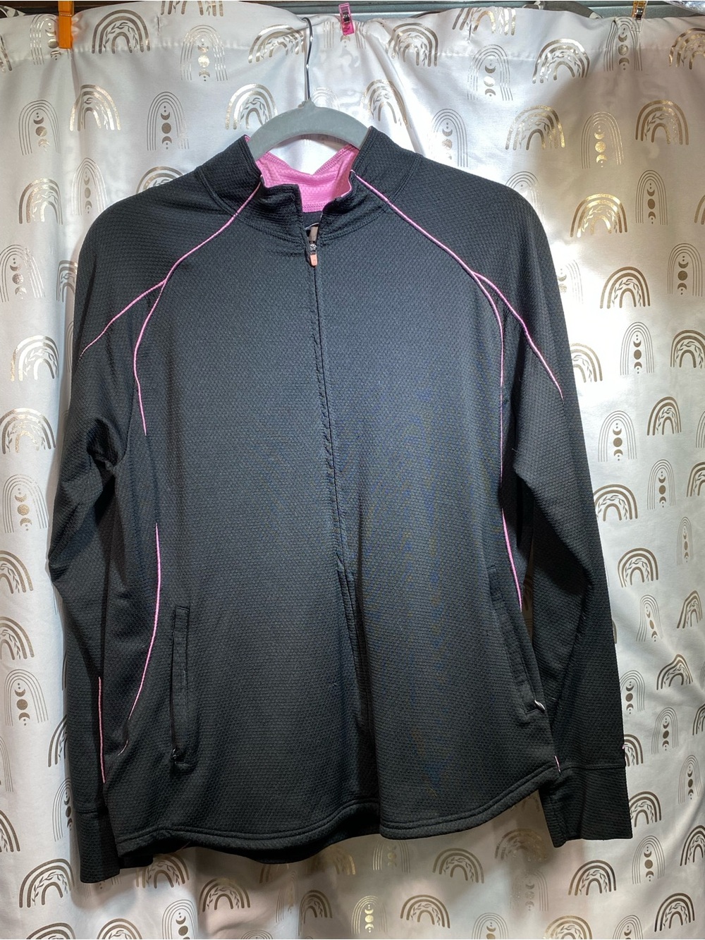 Russell Athletic Black Bomber Jacket with Pink Trim